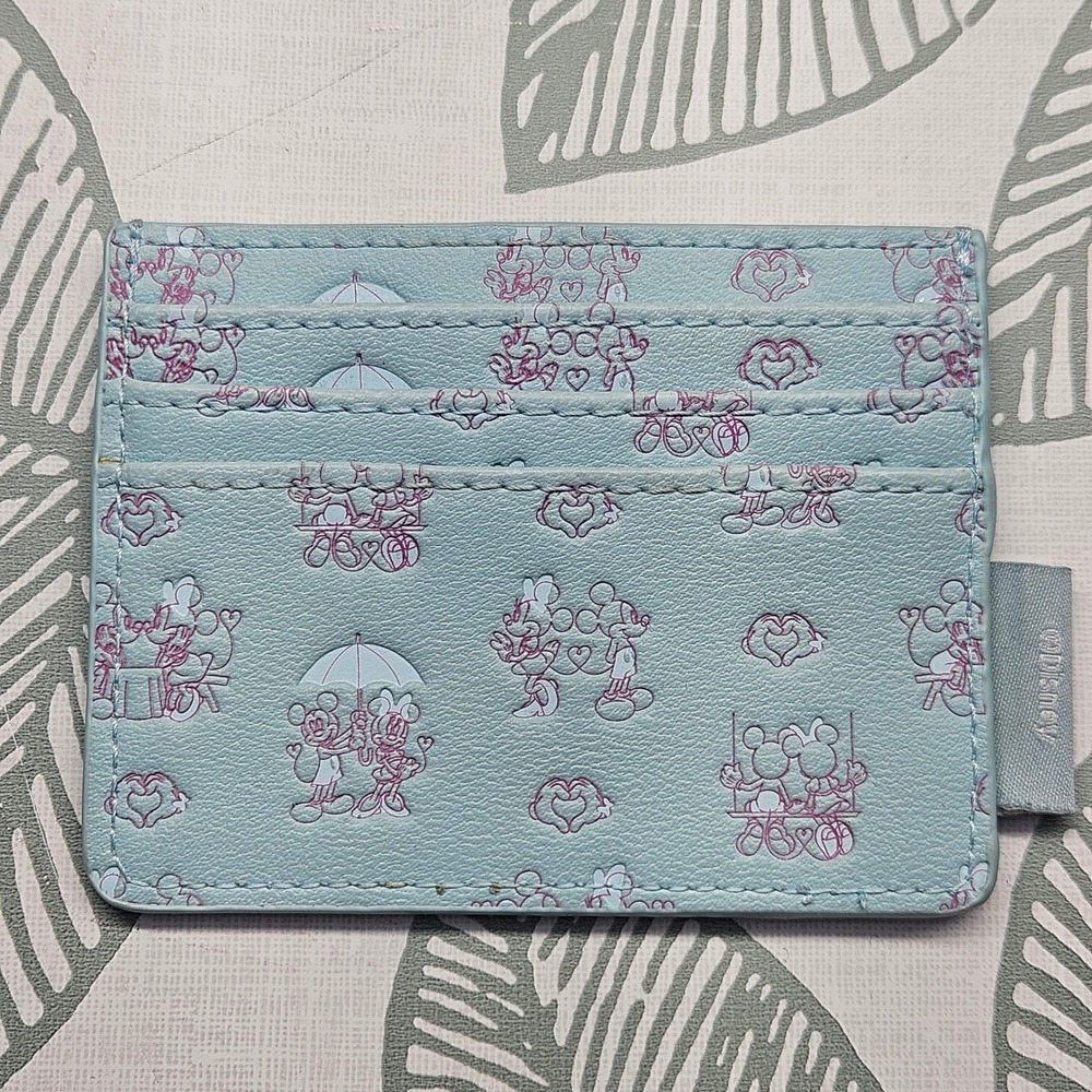 Disney Loungefly Light Blue Mickey Minnie Mouse Simulated‎ Leather Card Wallet